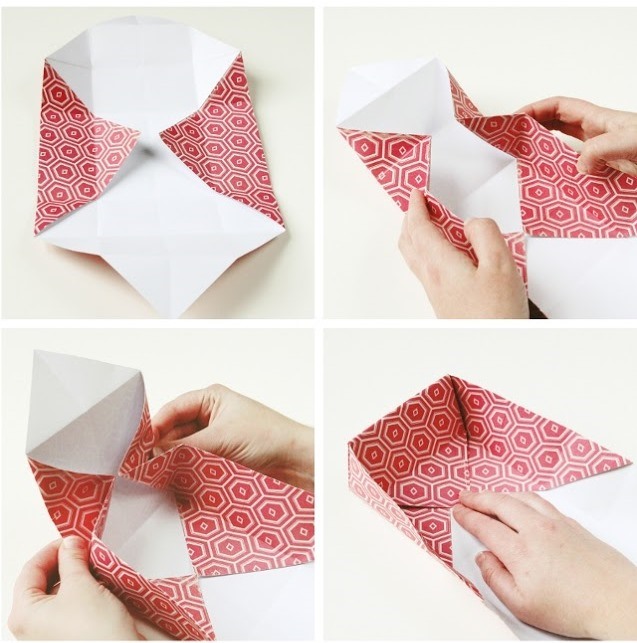 Оригами коробочка для подарка-загните клапаны