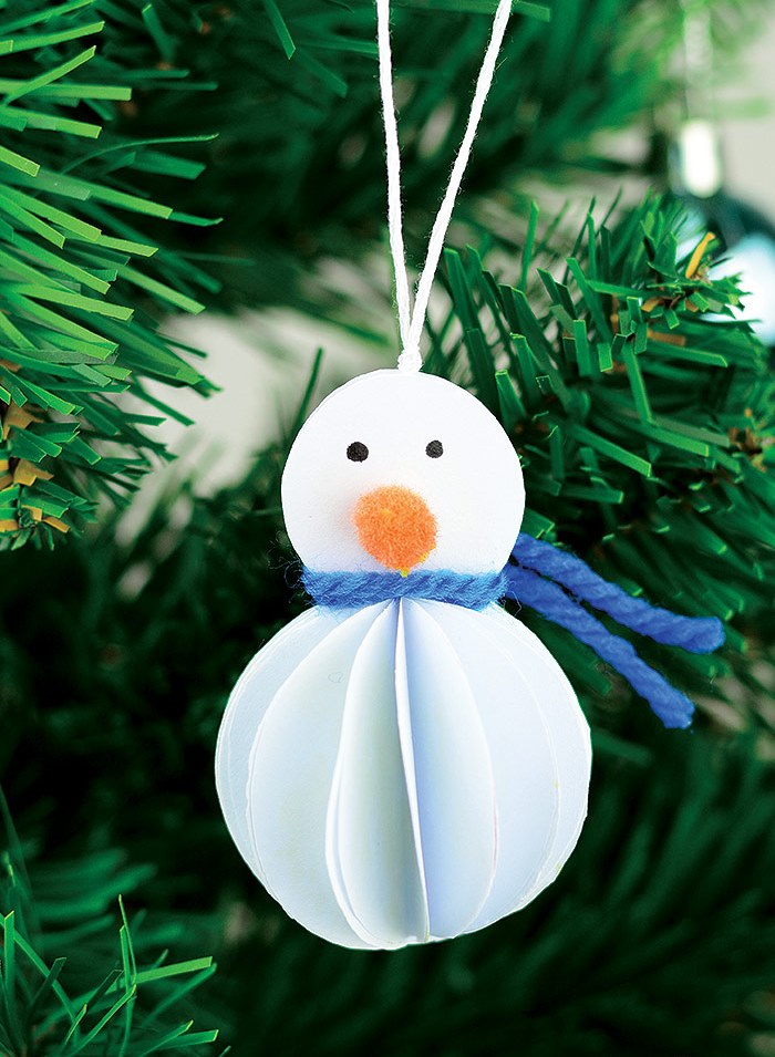 Новогодняя игрушка снеговик из бумаги своими руками