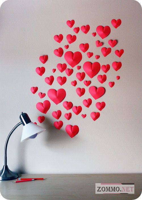 Объемные сердечки из бумаги на стену