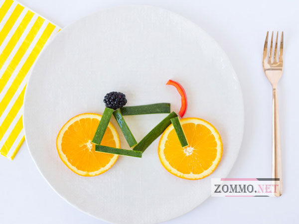 Велосипед из овощей и фруктов