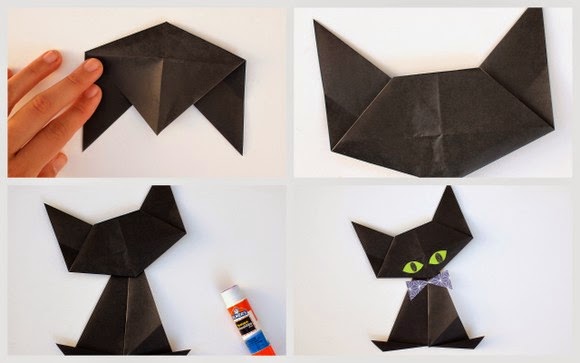 Оригами кошка-верхний угол загните вниз