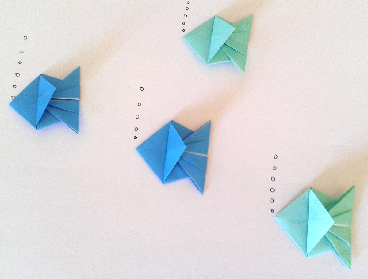 Оригами рибки с пузырьками