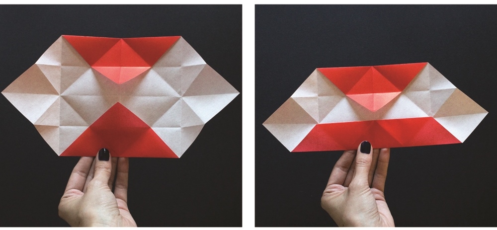 Оригами губы-разверните складки и подверните